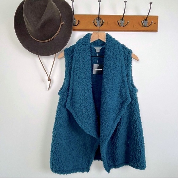 Eddie Bauer Cozy Fireside Plush Vest. Peacock Teal. Medium #365 - Picture 2 of 7